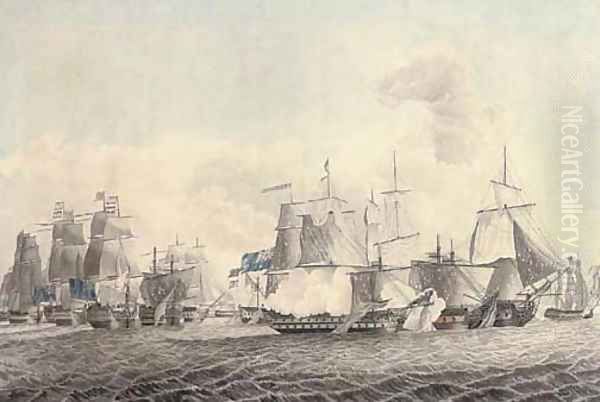 'Nelson's patent bridge for boarding First Rates' at the battle of Cape St. Vincent, 14th February, 1797 Oil Painting by Lieutenant John Miller