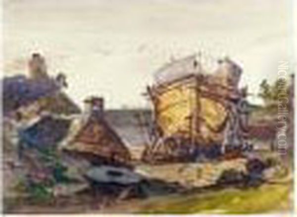 Construction D'un Bateau Oil Painting by Eugene Isabey