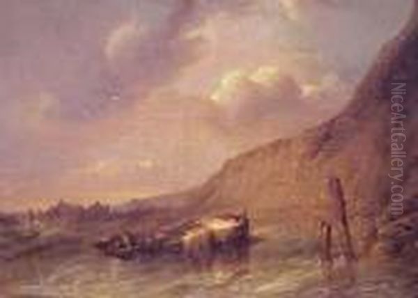 Boat Beached On The Norman Coast Oil Painting by Eugene Isabey