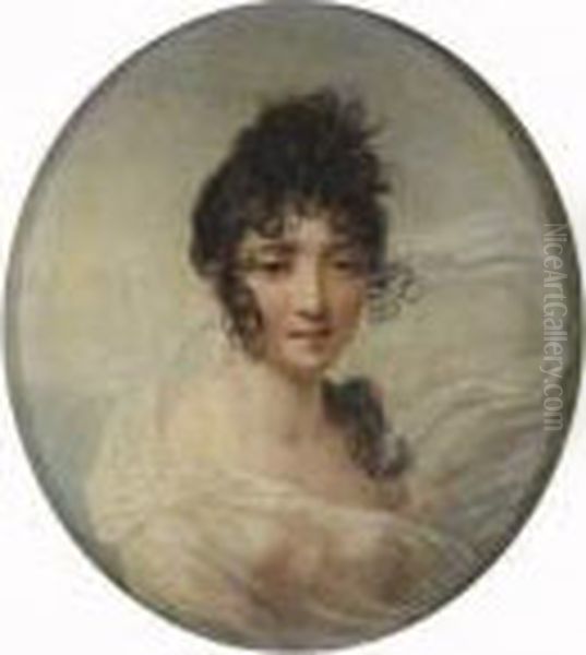 Portrait De Jeune Femme Au Voile Blanc Oil Painting by Jean Baptiste Isabey