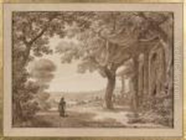 Pavillon Dans Les Arbres Plume Oil Painting by Jean Baptiste Isabey