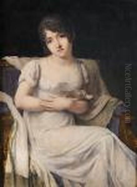 Portrait De Jeune Femme A L'oiseau Oil Painting by Jean Baptiste Isabey