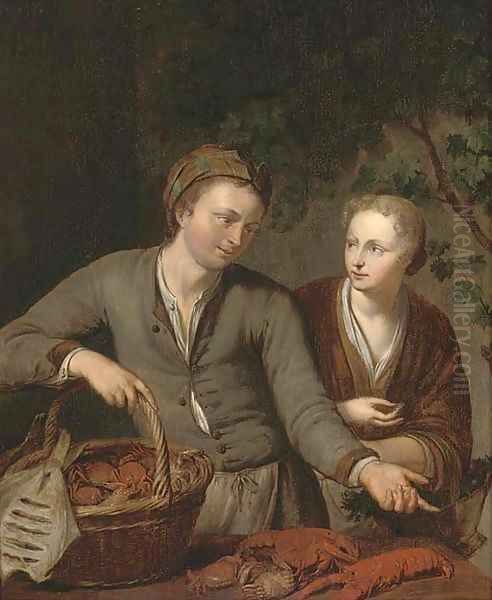 A fish seller and a vegetable seller Oil Painting by Willem van Mieris