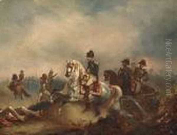 Napoleon In Battle; Portrait Of 
Napoleon Bonaparte Bust Length; And Napoleon On The Battle Front Oil Painting by Jean Baptiste Isabey