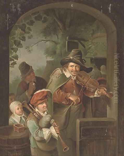 Musicians at an entrance to an inn Oil Painting by Willem van Mieris