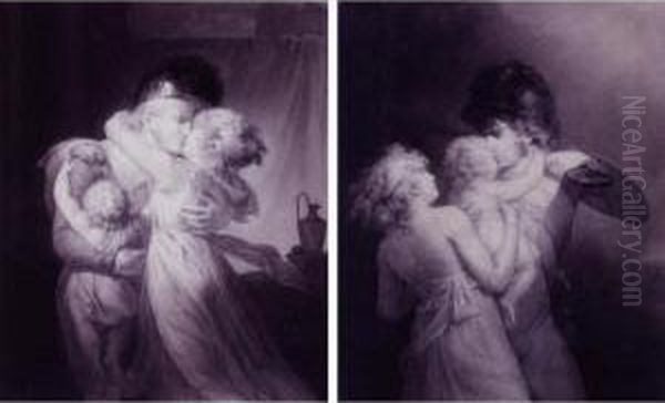 ````le Depart'; And 'le Retour': A Pair Of Drawings Oil Painting by Jean Baptiste Isabey