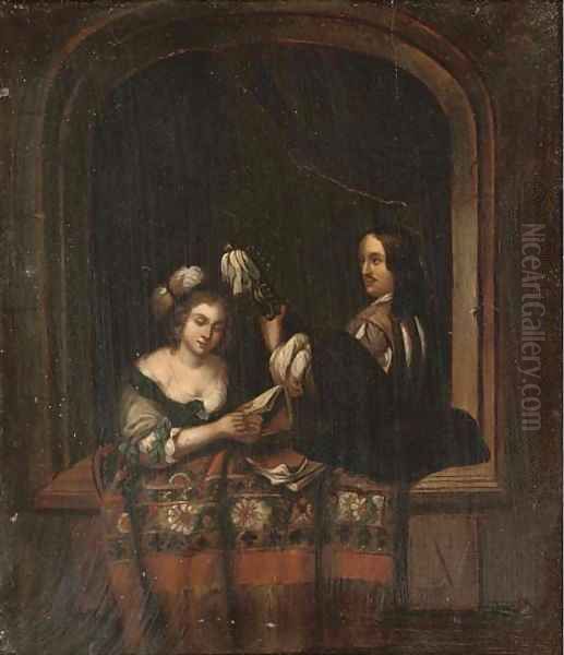 A music recital at a casement Oil Painting by Willem van Mieris