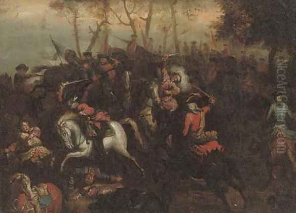 A cavalry skirmish 2 Oil Painting by Adam Frans van der Meulen