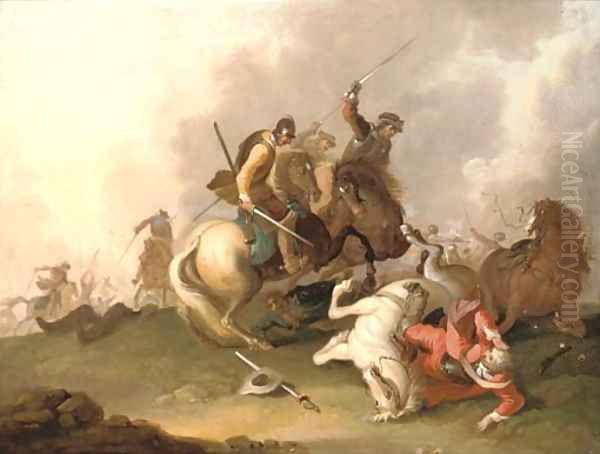 A cavalry skirmish Oil Painting by Adam Frans van der Meulen