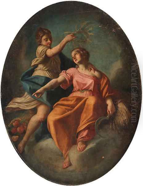 Ceres being crowned by a female attendant Oil Painting by Francesco de Mura