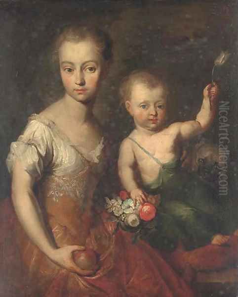 Double portrait of a girl and a boy Oil Painting by Heroman Van Der Mijn