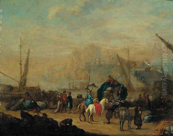 Merchants at a Mediterranean port Oil Painting by Jan Baptist van der Meiren