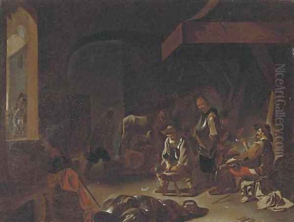 Figures in a forge Oil Painting by Jan Miel