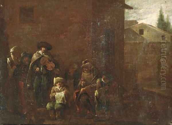 Peasants singing and making music in the street Oil Painting by Jan Miel