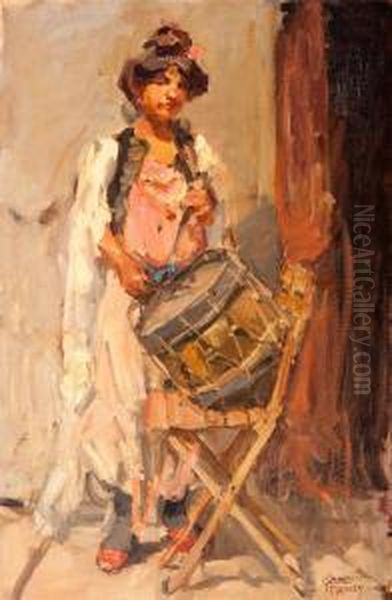 Girl With A Drum Oil Painting by Isaac Israels