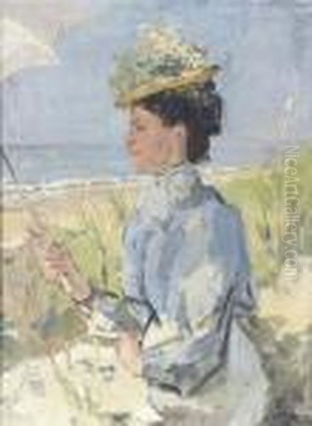 At The Beach - Portrait Of Marthasalomon Oil Painting by Isaac Israels