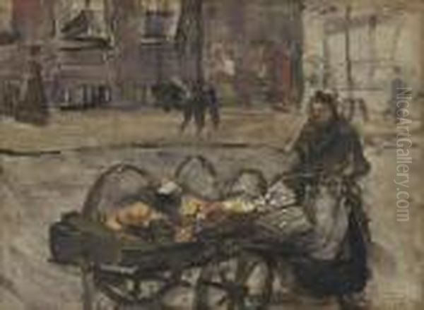 A Street Vendor Oil Painting by Isaac Israels