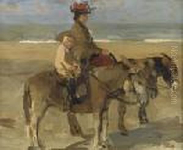 Ezeltje Rijden: Donkey Ride On The Beach Of Scheveningen Oil Painting by Isaac Israels