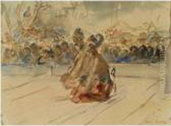 An Indonesian Dance Performance Oil Painting by Isaac Israels