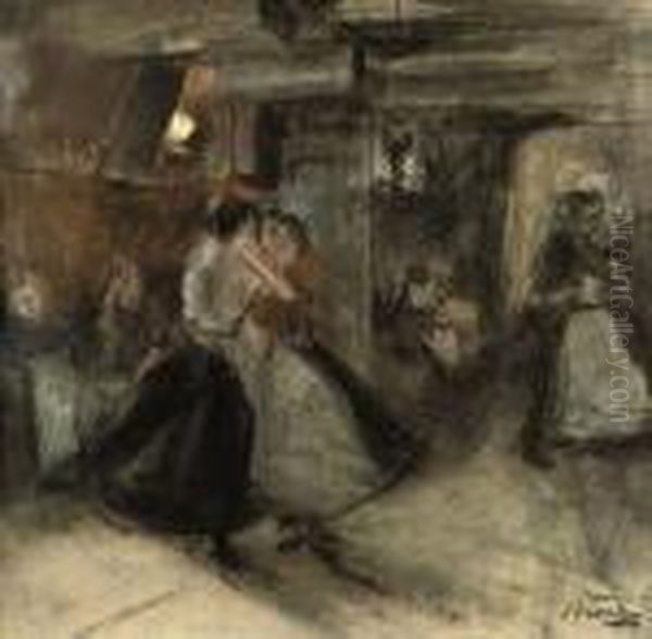 Dancing Women On The Zeedijk, Amsterdam Oil Painting by Isaac Israels