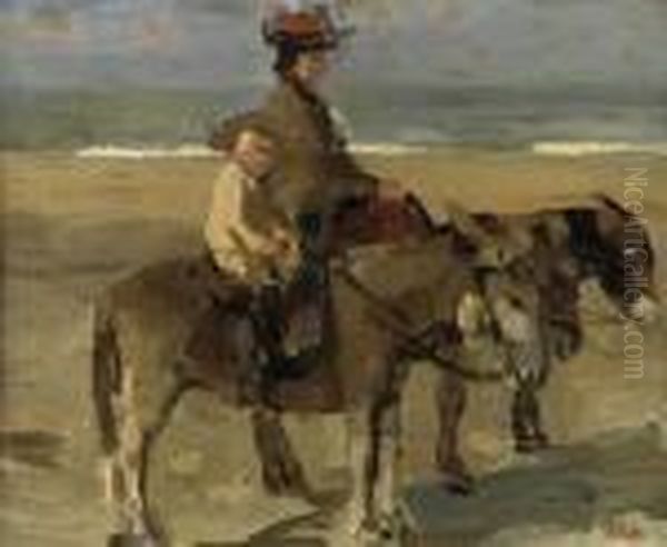 Ezeltje Rijden: Donkey Ride On The Beach Of Scheveningen Oil Painting by Isaac Israels