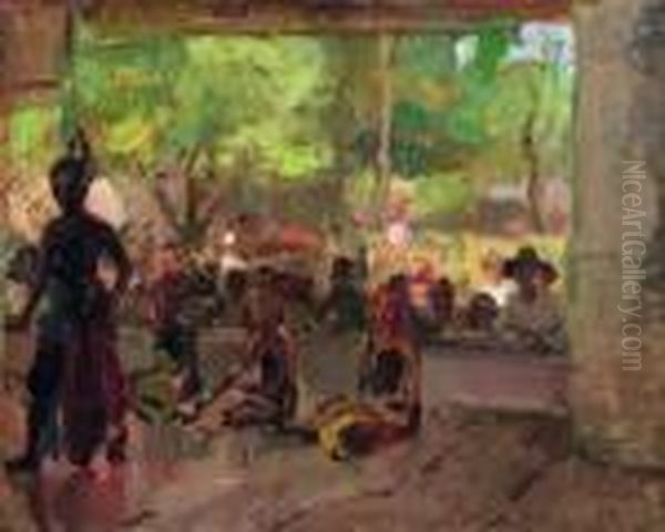 In The Pendopo: A Javanese Dance Performance Oil Painting by Isaac Israels