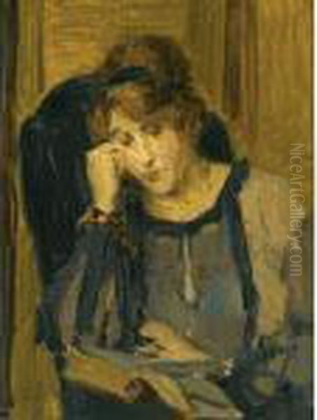 A Woman Reading Oil Painting by Isaac Israels