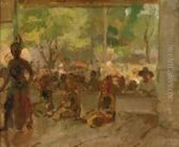 In The Pendopo: A Javanese Dance Performance Oil Painting by Isaac Israels