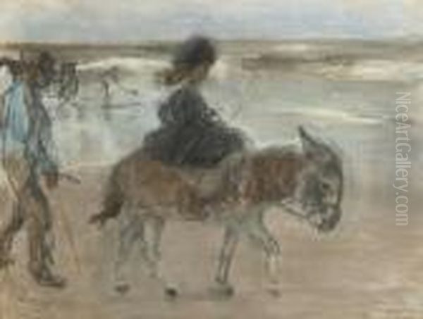 A Donkey Ride On The Beach Oil Painting by Isaac Israels