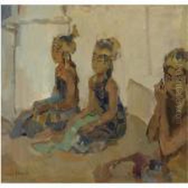 Three Javanese Dancers In The Kraton Of Solo Oil Painting by Isaac Israels