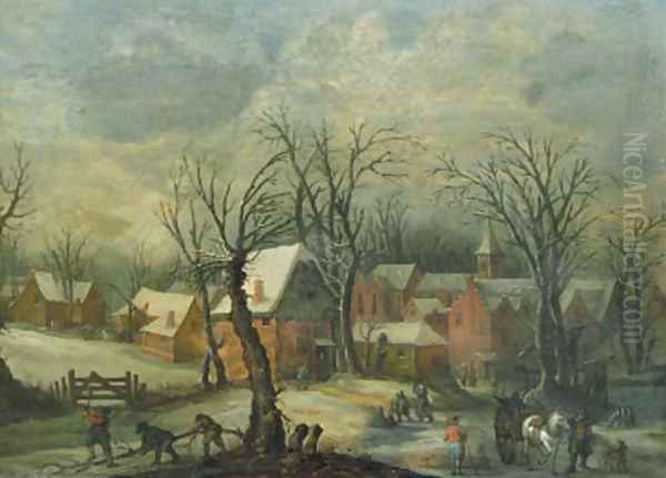 A view of a village in winte Oil Painting by Josse de Momper