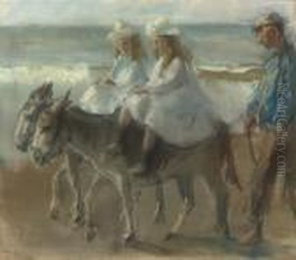 A Donkey-ride On The Beach Of Scheveningen Oil Painting by Isaac Israels