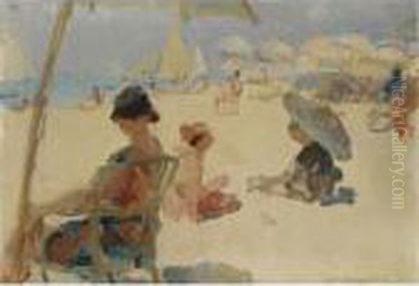 Figures On The Beach Of Il Lido Di Venezia Oil Painting by Isaac Israels