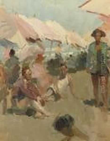 Under The Parasols, Viareggio Oil Painting by Isaac Israels