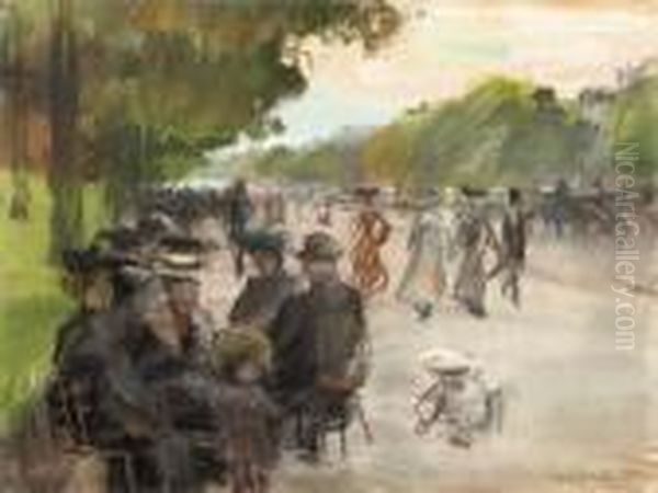 Elegant Parisians Along An Allee In The Bois De Boulogne, Paris Oil Painting by Isaac Israels