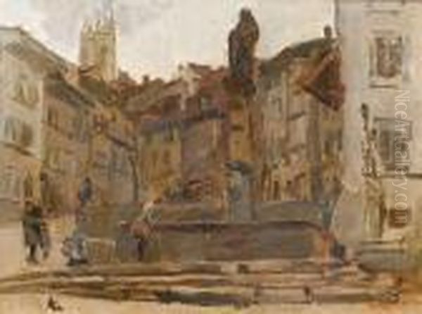 Fontaine St Anne, Fribourg, Switzerland Oil Painting by Isaac Israels