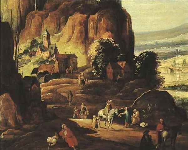 Travellers and beggars on a mountain path Oil Painting by Josse de Momper