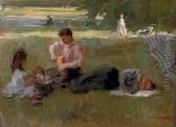 Picnic In The Bois De Boulogne, Paris Oil Painting by Isaac Israels