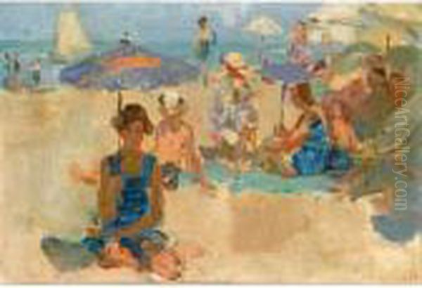 A Sunny Day On The Beach, Viareggio Oil Painting by Isaac Israels