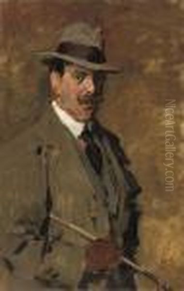 Portrait Of A Gentleman Holding A Riding-crop Oil Painting by Isaac Israels