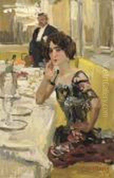 A Table Au Restaurant Le Perroquet, Paris Oil Painting by Isaac Israels