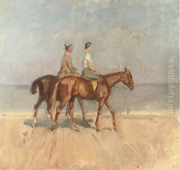 An Afternoon Ride On Scheveningen Beach Oil Painting by Isaac Israels