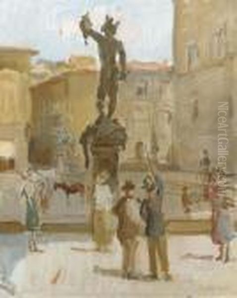 Ancient Beauty: Visitors At The Piazza Della Signoria,florence Oil Painting by Isaac Israels