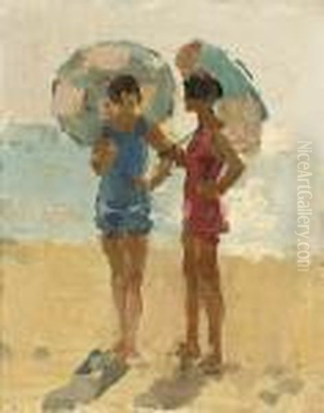 Ladies On The Beach Viareggio Oil Painting by Isaac Israels