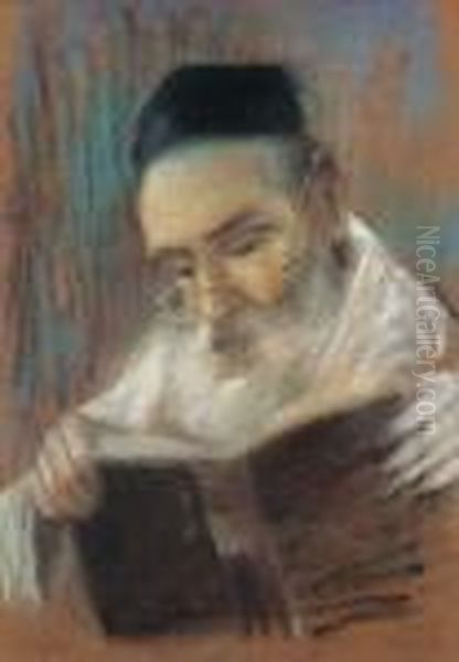 Old Jew Reading A Book Oil Painting by Isaac Israels