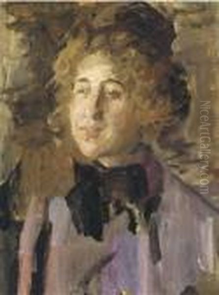 Dame In Violet: A Lady In Violet Oil Painting by Isaac Israels