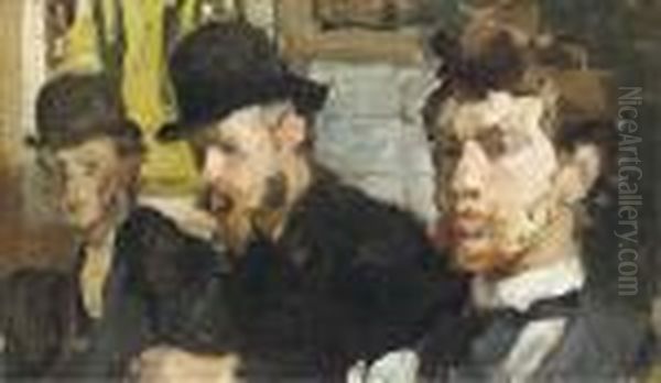 Group Portrait Of C.a. Lion Cachet, G.w. Dijsselhof And Th.nieuwenhuis Oil Painting by Isaac Israels