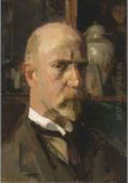 A Self Portrait Oil Painting by Isaac Israels