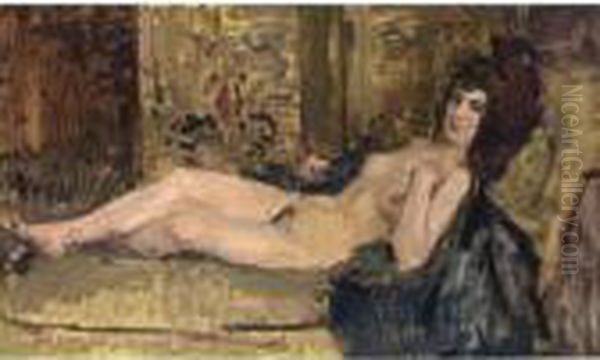 A Reclining Nude Oil Painting by Isaac Israels