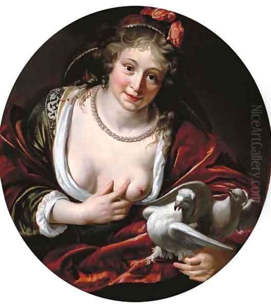 Venus with two doves Oil Painting by Paulus Moreelse